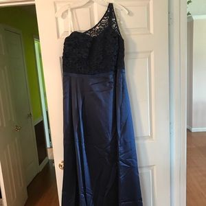 NWT navy one shoulder lace long dress